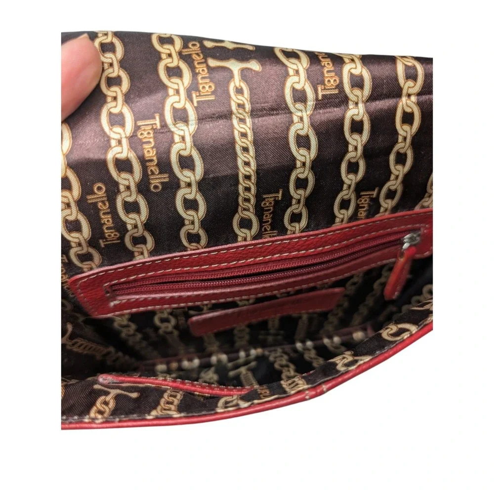Tignanello Red Pebbled Leather Crossbody Flap Bag‎ Silver Hardware Custom Lining